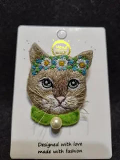 猫刺繍ブローチ