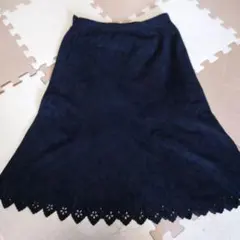 裾パンチング　レース風　膝下スカート　ウエスト67cm