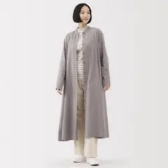 無印　両面起毛フランネルスタンドカラー長袖ワンピース　S　ベージュ