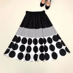 205 ZERO ボーダー ポルカドット 切替フレアスカート M-L