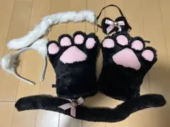 猫耳 手袋 しっぽ コスプレセット 黒猫 白猫 子ども