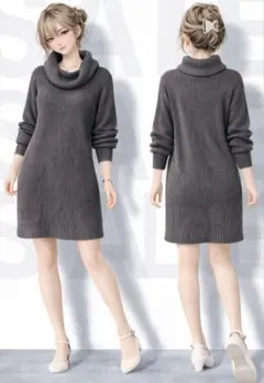 Alma Design オフタートル（ハイネック）ニットワンピース ブラックM