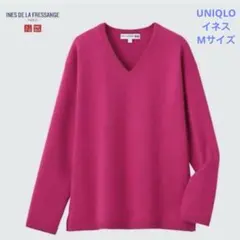 ユニクロ　イネス　コットンカシミア　Vネック　ピンク　Mサイズ