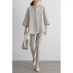 ノーカラージャケット　ピンクベージュ　L