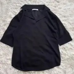 BEAUTY&YOUTH オープンカラーショートスリーブニット 半袖 黒