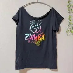 ZUMBA Tシャツ セルフカットアレンジ 半袖 ロゴ カラフル L 黒