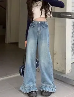 SHEIN ワイドフリルデニムパンツのサムネイル