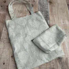 葉柄グレートートバッグ　ポーチセット　サブバッグ　エコバッグ　ハンドメイド