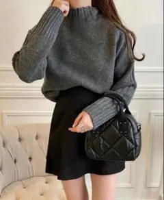 【GRL】グレイル　ハイネックショート丈ニットトップス　グレー　小顔効果　Ｌ