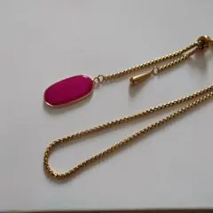 ピンクオーバル ステンレス ペンダント ロングネックレス ゴールド