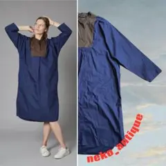 ポルトガル製 ソフィードール 切替 シャツワンピース ロングワンピース ネイビー