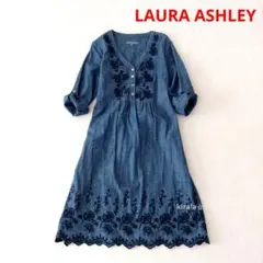 ローラアシュレイ ワンピース 花柄 刺繍 ベルト付き