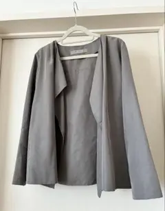 薄手ノーカラージャケット カーキ