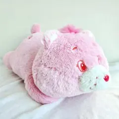 ケアベア　寝そべりBIGぬいぐるみ　ピンク　フェイスマスコット付き