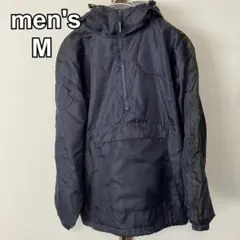 メンズ　プルオーバー ナイロンジャケット ブラック フード付き　濃紺　黒　M