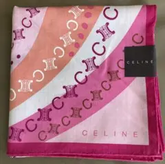 未使用 大判 CELINE ハンカチ セリーヌ ピンク オレンジ マカダム