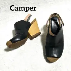 カンペール ウェッジソール オープントゥ サンダル ブラック 23.5
