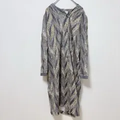 ヴィンテージ 幾何学総柄 ワンピース レトロ くるみボタン