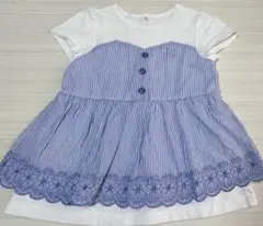 【組曲】ストライプ刺繍入り切り替えTシャツ　120のサムネイル