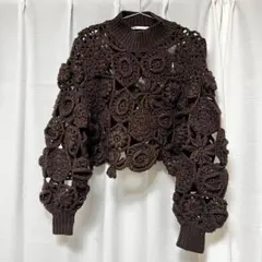 【レア】　ZARA ザラ　透かし花柄　クロシェ編みニット　ブラウン