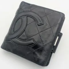 CHANEL シャネル カンボンライン折り財布 がま口コンパクトブラック