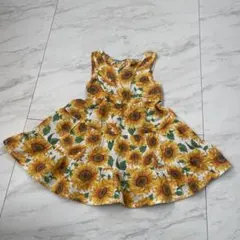 ベビー服　ひまわり柄ノースリーブワンピース　80cm