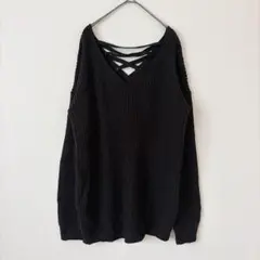 Zoey 長袖ニット ブラック XL レースアップ トップス 編み上げ 黒