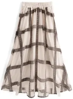 チュール刺繍チェックフレアスカート