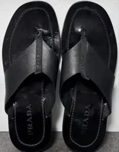 PRADA プラダ レザー クロス サンダル ブラック 7.5 - メルカリ