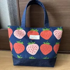 ハンドメイド♡いちご柄 ミニトートバッグ