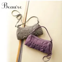 極美品　希少　BEAURE ギャザー加工 ショルダー2WAY グレー　本革　シボのサムネイル