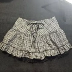 チェック柄 レースアップ フレアミニスカート L 裏地パンツタイプ