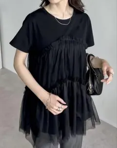 【 RE:EDIT 】 チュールドッキングチュニックTシャツ 美品 リエディのサムネイル