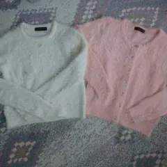 フェザーヤーンセーターとカーディガンセット