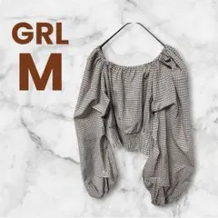 GRL 茶系チェック柄 オフショルダー 長袖 トップス 綿 Mのサムネイル