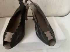 Chloe オープントゥパンプス 黒とベージュ スカラップエッジ35 1/2