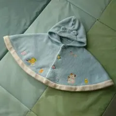 ミキハウス 水色 ロゴ  くま 耳  防寒 フード ポンチョ ケープ コート