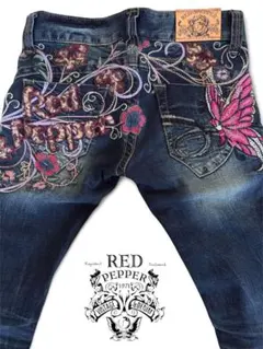 「希少」RED PEPPER 蝶刺繍フレア デニム ボトムス VINTAGE