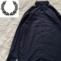 フレッドペリー 長袖 ワイシャツ 月桂樹 ロゴ刺繍 黒 ボタンダウン 美品 襟