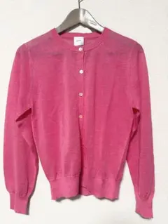 【スピックアンドスパン】新品 ピンク 長袖 クルーカーディガン リネン F