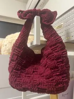 ハンドメイドバッグ　赤色リボンバック