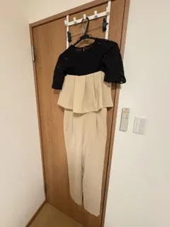 オールインワンドレス＆レーストップス 2点セット ベージュ×ブラック 結婚式