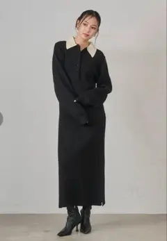 黒のニットロングワンピース　eliuu
