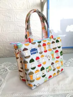 双子ポーチダブルファスナー猫柄持ち手付き2wayミニトート・コットン こばやし