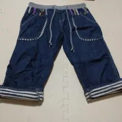 ダークブルー ストライプロールアップ デニムパンツ L