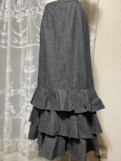 インゲボルグ　　サマーデニム　フリル付きロングスカート