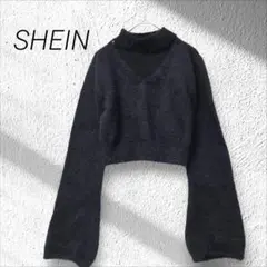 SHEIN☆絨毛針織衫 短版 黑色 M號