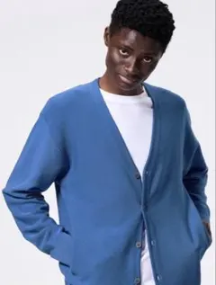 新品タグ付き　GU ウォッシャブルVネックカーディガン s ブルー