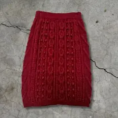 フェアリーグランジ ニットスカート 赤 ウール100 ケーブル編み Y2K 古着