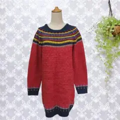 【RCWB】ニット（M）ロング　レッド　ハーフネック　ミディ丈のサムネイル